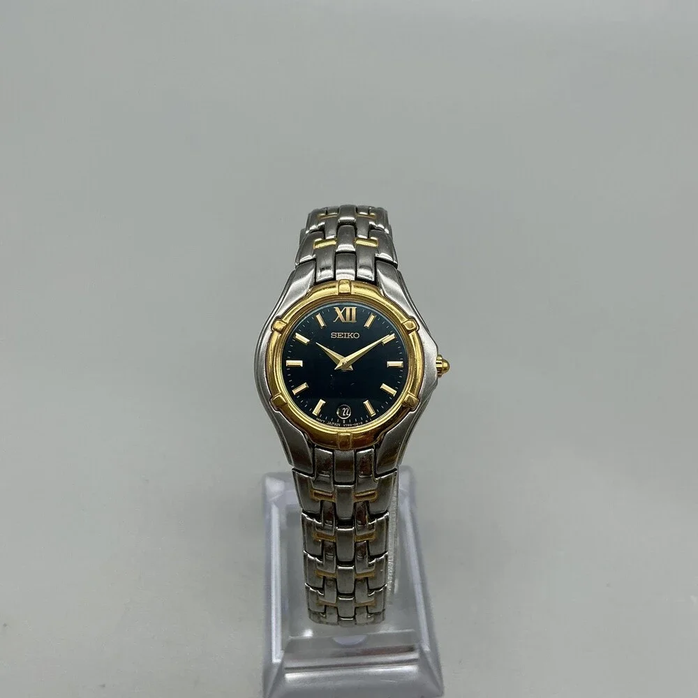 Seiko Womens Watch 26mm Black Dial Two Tone Stainless V789-0369 New Battery 7